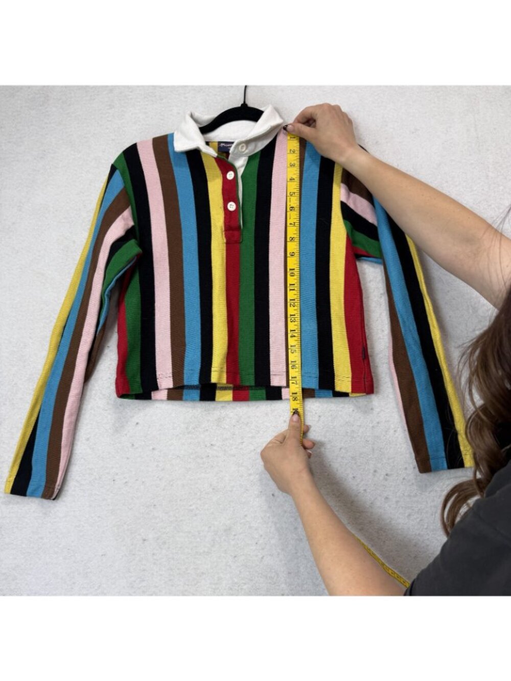 Rowing Blazers Polo Shirt Womens Small Multicolor Stripe Cropped Rugby Collared - Picture 2 of 8